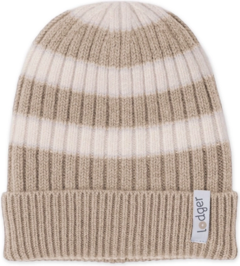 Lodger kötött merinó sapka Stripe beige (0–3 hónapos)