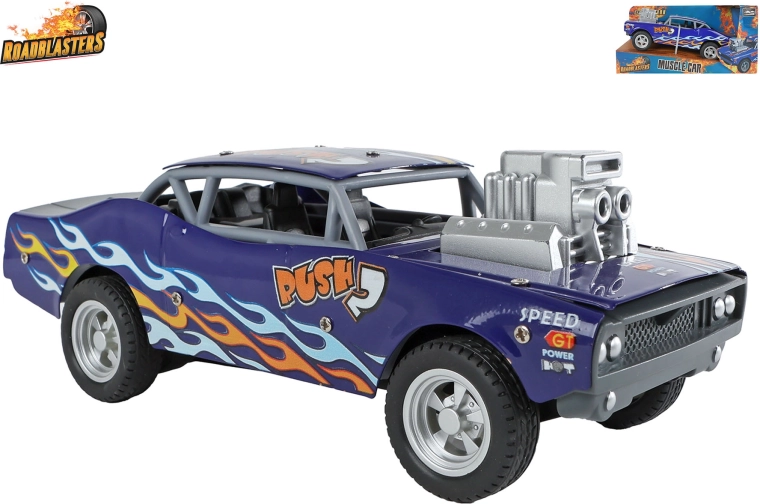 Roadblasters kék fém játékautó muscle car lendkerekes (pull-back) meghajtással 20 cm