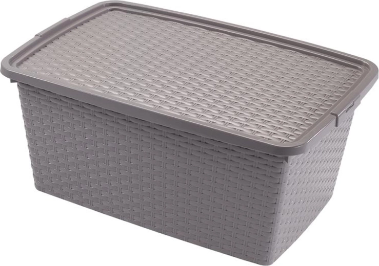 Heidrun műanyag tárolódoboz fedéllel, rattan design, 20 l
