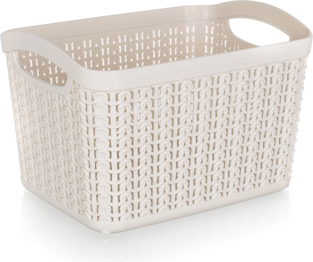 Rattan hatású tároló kosár, 3,3 l, krémszínű, 21 × 16 × 13,8 cm