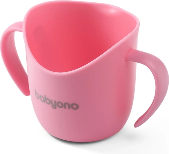 BabyOno ergonomikus gyakorlópohár fülekkel 120 ml, rózsaszín (6 hónapos kortól)