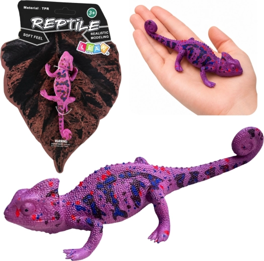TPR gumírozott kaméleon figura, lila, 14 cm