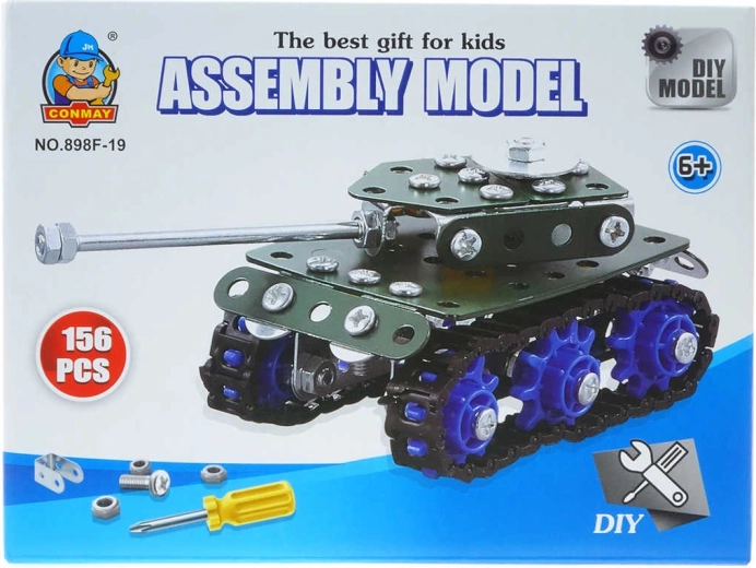 Fém építő készlet, tank konstruktor csavarhúzóval – 156 darab