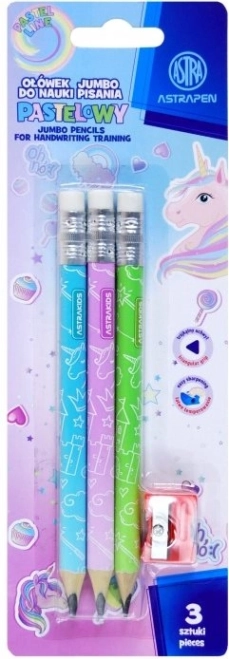 Háromszögletű HB ceruzák hegyezővel ASTRA Unicorn, 3 db