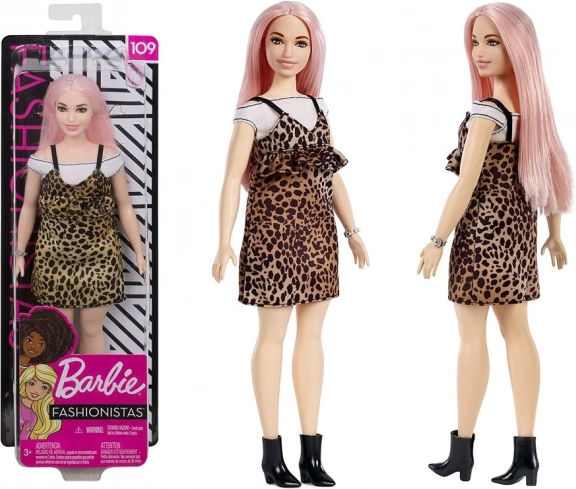Barbie Fashionistas baba rózsaszín hajjal és leopárdmintás ruhával