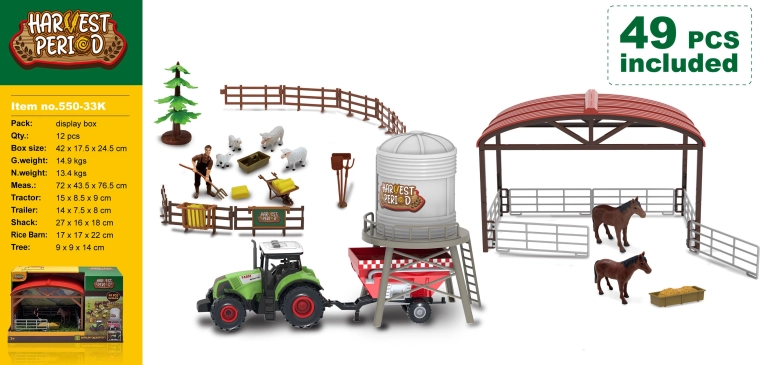 Farm karámkerítéssel, traktorral és fényhatásokkal – 49 darab