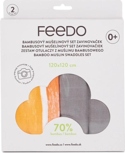 Feedo bambusz muszlin pólyák 2 db 120 × 120 cm, szivárványos mérföldkőnyomattal