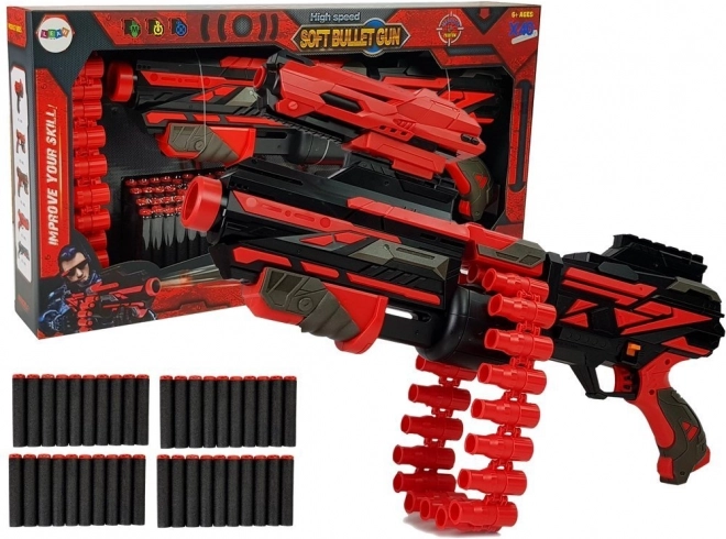 Nagy piros-fekete hablövedékes puska