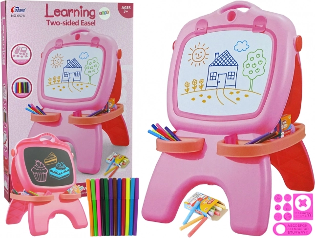 Kétoldalas mágneses és krétás tábla – rózsaszín sablonokkal