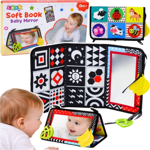 Kontrasztos szenzoros játszószőnyeg biztonságos tükörrel babáknak