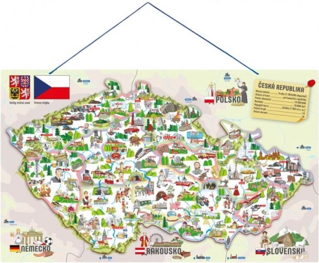 Woody mágneses Csehország-térkép képekkel és társasjáték 3 az 1-ben