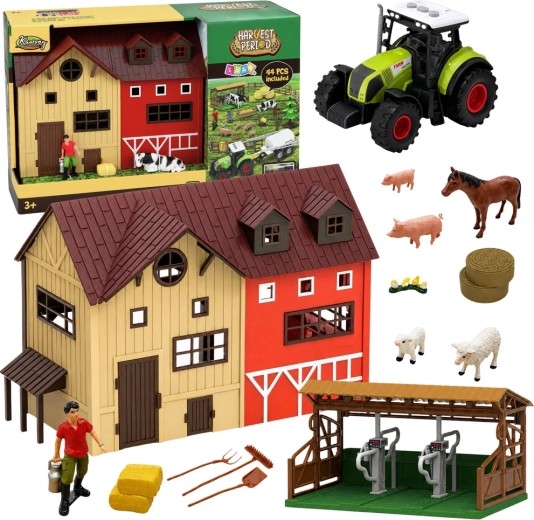 Farmkészlet pajtával, traktorral és állatokkal – 44 darabos, LED-del