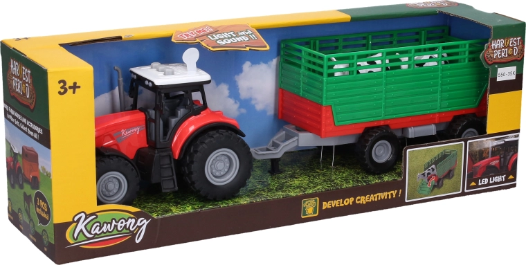 Traktor pótkocsival, fény- és hangeffektekkel, 36 cm
