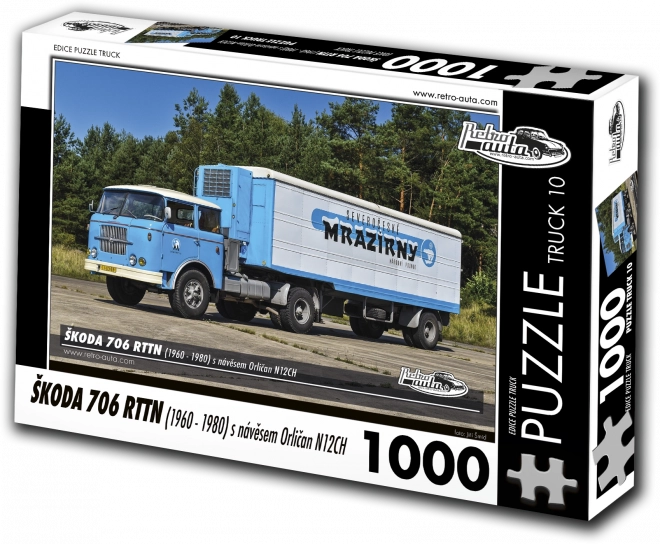 Retro-autó puzzle Škoda 706 RTTN Orličan N12CH pótkocsival 1000 darab