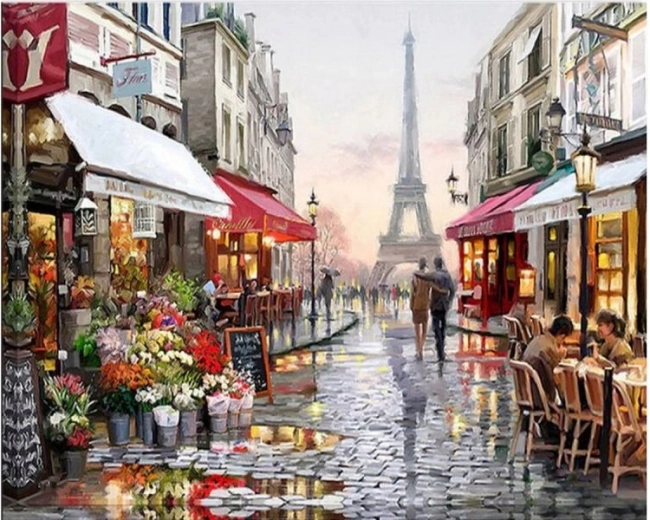 Számozott festés vásznon, kerettel 50 × 40 cm – Párizsi sikátor