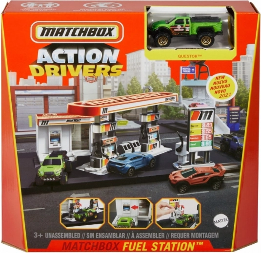 Matchbox Action Drivers üzemanyagtöltő állomás Questor kisautóval