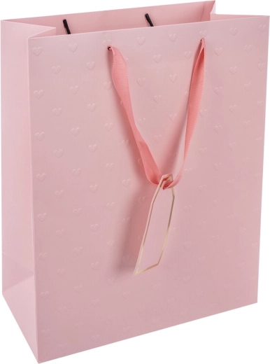 Rózsaszín ajándék papírtáska szívecskékkel 26 × 12 × 32 cm