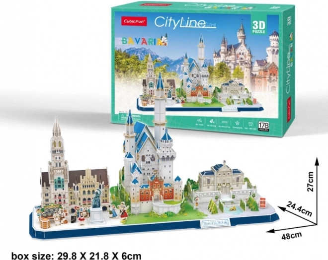 CUBICFUN 3D puzzle CityLine panoráma Bajorország – 178 darab