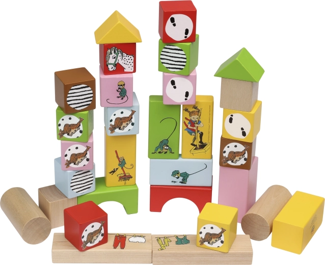 Pippi Harisnyás fa építőkockák – 30 db-os készlet