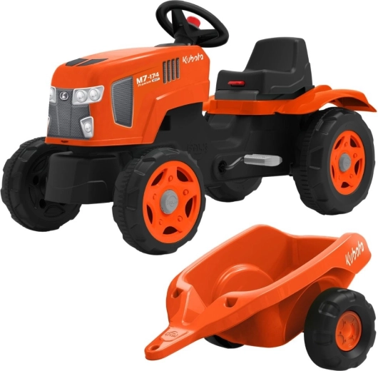 FALK Kubota pedálos traktor utánfutóval és nyitható motorháztetővel 2–6 éveseknek