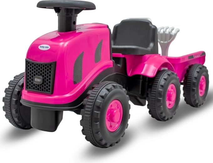 Baby Mix Benny rózsaszín gyermek traktoros bébitaxi pótkocsival és szerszámokkal