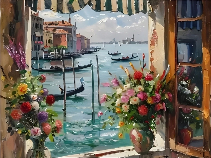Norimpex számfestő készlet Velencei kikötőre néző ablak 40 × 50 cm