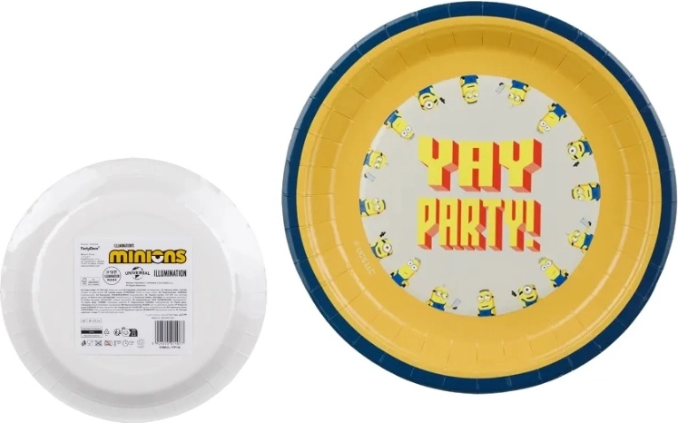 Minionki (Minyonok) papír party tányérok 23 cm, vegyes minták (6 db)