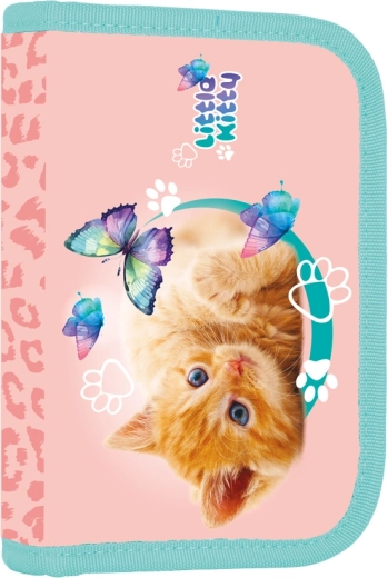 Két füllel ellátott iskolai tolltartó Macska, egyszintes, üres