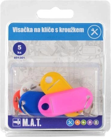 Kulcscímkék fém karikával, vegyes színek (5 db)