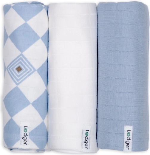 Lodger organikus pamut swaddler Blue fogg, 70 × 70 cm (3 db)