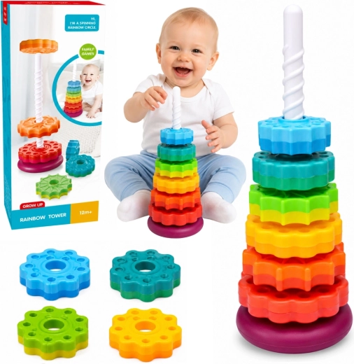 Forgó szivárványos rakosgató torony gyerekeknek 36 cm
