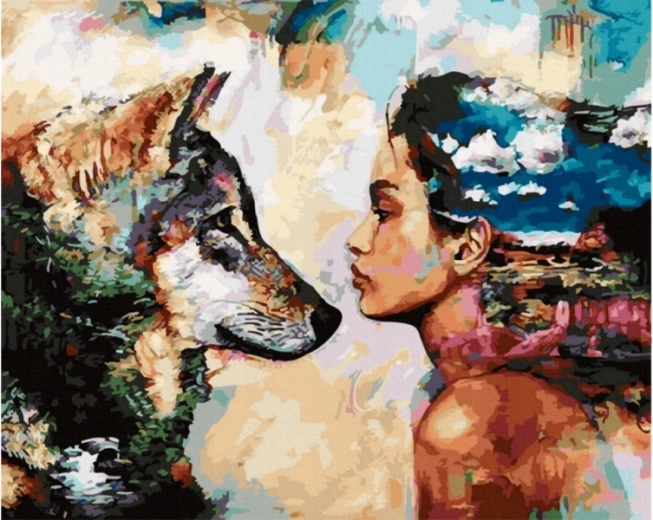 Számozott kifestő kép 50 × 40 cm Nézet – farkas és nő