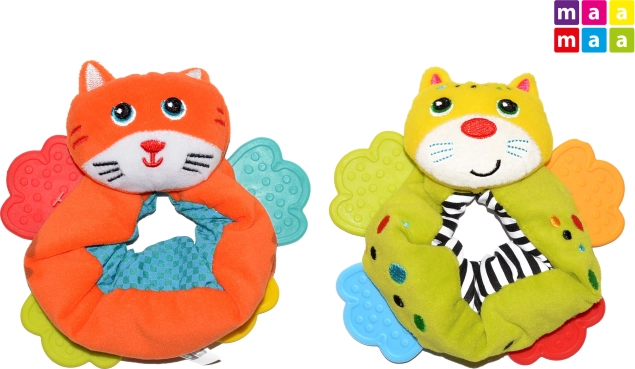 Textil csuklóra való csörgő rágókákkal MAAMAA, cica 12 cm