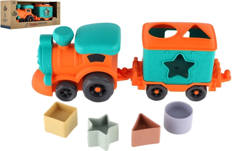 Gyerek mozdony bioplasztikból, levehető vagon – formabedobó, szabadon futó