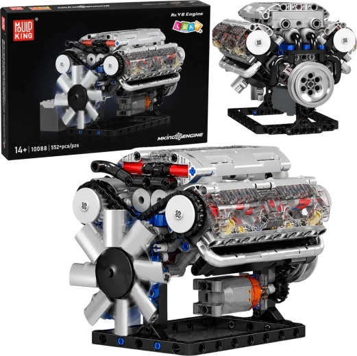 Mechanikus V8 motor építőkészlet mozgó dugattyúkkal (552 db)