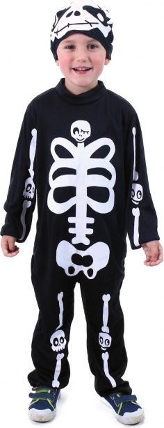 Gyermek csontváz jelmez sapkával M