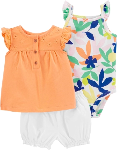 Carter's 3 részes szett kislánynak Orange Flower (body, póló és rövidnadrág) 9 hó