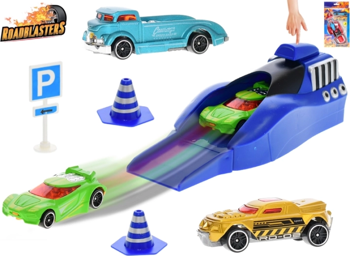 Roadblasters kilövős játékautó-készlet közlekedési táblákkal, 3 db