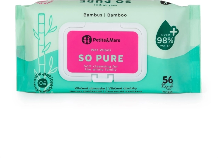 Petite&Mars nedves bambusz törlőkendők So pure, biolebomló, 56 db