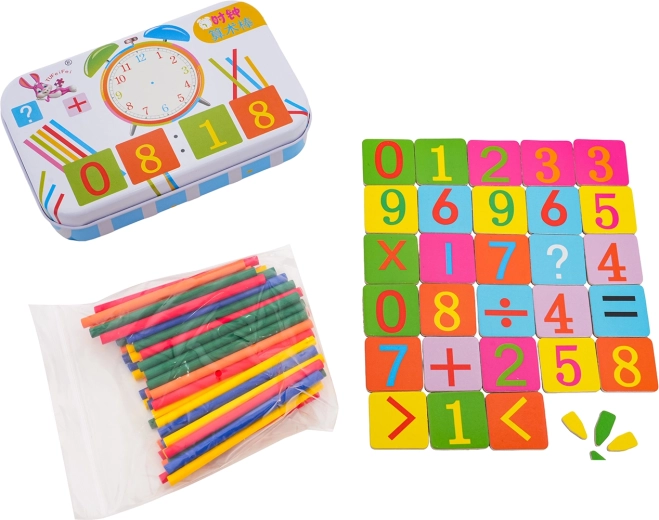 Mágneses készlet az óra tanulásához és az alapvető matematikához fém dobozban