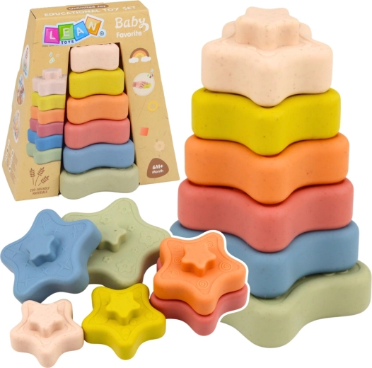 Érzékszervi rakosgató torony csillagokkal, puha szilikon elemek, 6 szint