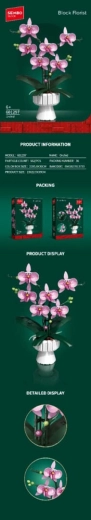 Rózsaszín orchidea virágcserépben építőjáték, 562 darab