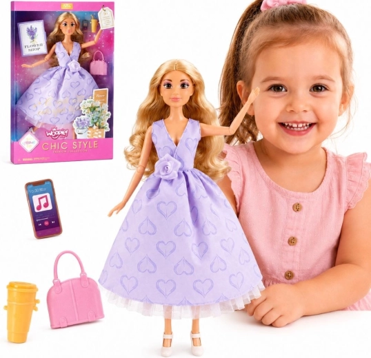 Woopie Royal Lily baba hosszú szőke hajjal, 30 cm-es, kiegészítőkkel