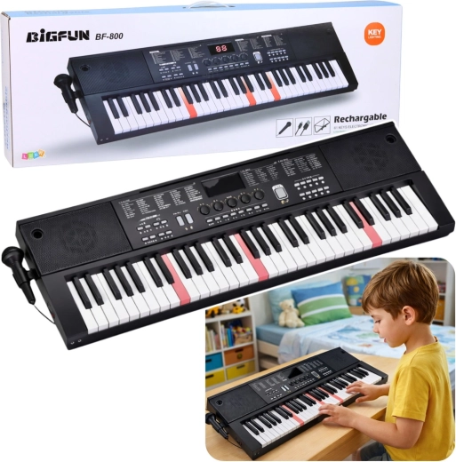 Elektronikus billentyűzet 61 billentyűvel, mikrofonnal és billentyűmegvilágítással