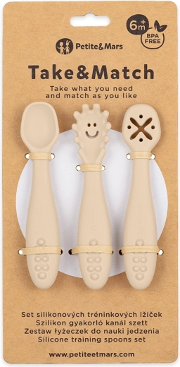 Petite&Mars Take&Match Desert Sand 6m+ – 3 db szilikon tanulókanál szett