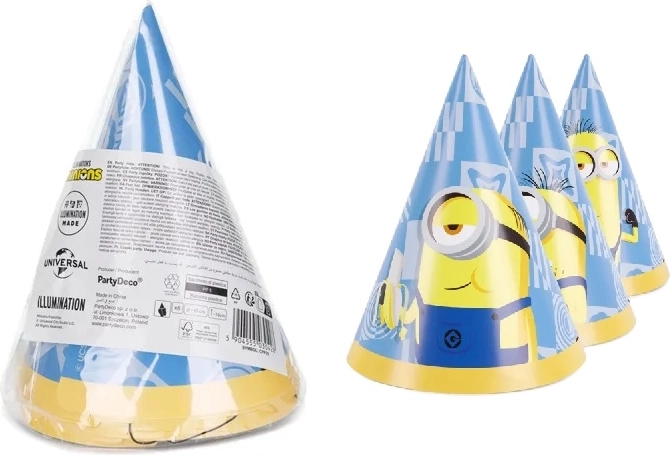 Papír partysapkák Minions 16 cm, 6 db