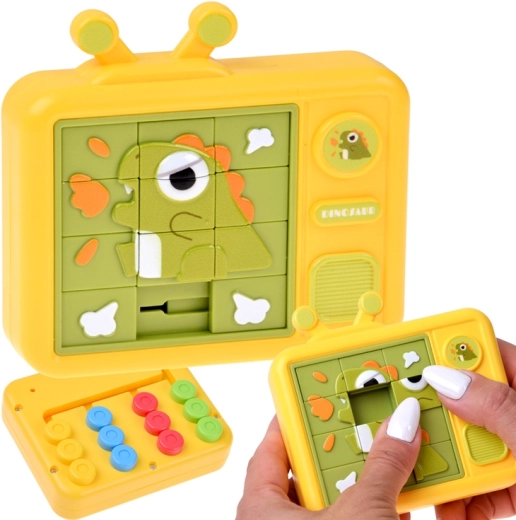 Kétoldalas szenzoros kirakó dinoszaurusszal – csúszkás puzzle és színes labirintus – 1 db