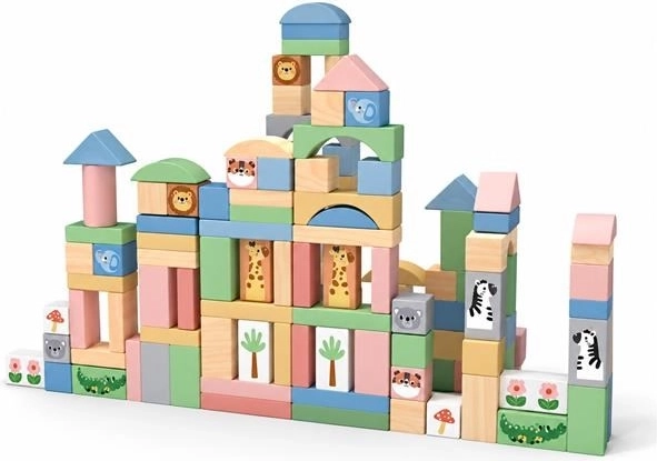 Fa Montessori Safari fa építőkockák, 120 db Baby Mix