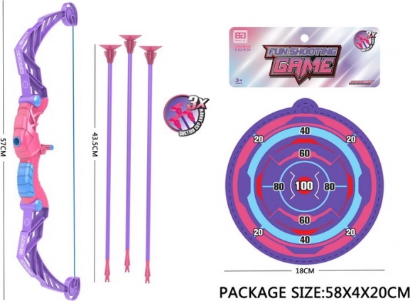 Gyerek íj nyilakkal és céltáblával, lila, 57 cm