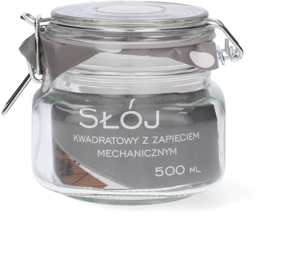 Üveg, négyzet alakú doboz 0,5 l mechanikus zárral